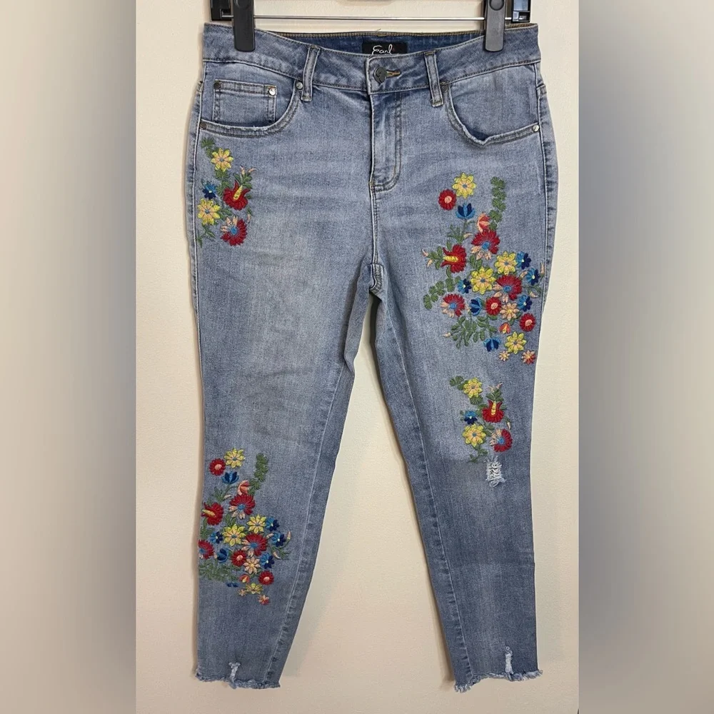 Earl Jeans Embroidered Ankle Skinny Denim Jeans Pant Sz 8 - Picture 5 of 17